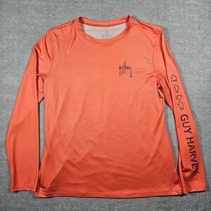 Guy Harvey Womens Large Orange Long Sleeve Performance Fishing Sun Shirt UPF Tee
